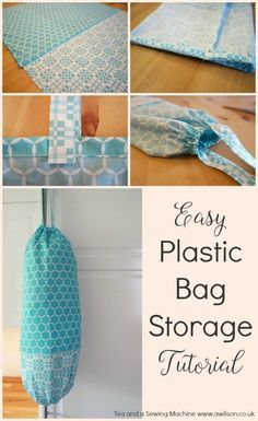 the instructions for how to make an easy plastic bag storage pouch with handles and straps