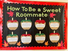 a classroom bulletin board with apples and leaves on it that says how to be a sweet roommate