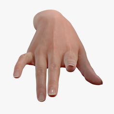 a person's hand with two fingers extended out to the side, on a white background