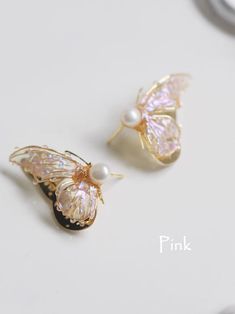 Handmade Creative Earring Multi-color Butterfly Earrings Pearl - Etsy Rose Gold Butterfly Pierced Earrings, Elegant Pink Butterfly Charm Earrings, Elegant Pink Earrings With Butterfly Charm, Butterfly Charm Earrings As Gift, Butterfly Charm Wing-shaped Earrings For Gift, Delicate Butterfly Earrings Gift, White Wing-shaped Earrings For Gift, Headpiece Jewelry, Earring Gift