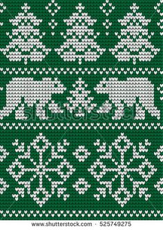 a green and white knitted christmas pattern