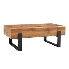 a wooden table with black metal legs