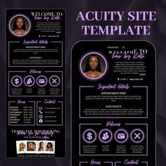 a purple and black resume template with an image of a woman's face on it