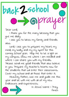 the back to school prayer with an arrow pointing up at it's center and two arrows