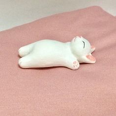 a white cat laying on top of a pink blanket