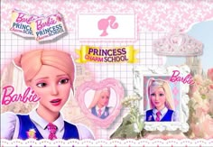 an image of barbie princess charm school wallpaper with pink and white flowers on it