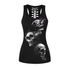 Are you a rebellious woman? Discover this beautiful tank top that has been designed for the most devoted women to Gothic. Dress according to your passion! High-quality 3D printing: A deadly look in any situation Material: Polyester, Spandex. Comfort: shoulder openings for a better range of motion Anti-bacterial anti-smell: ionization of the fibers to stay dry FREE STANDARD SHIPPING Refer to the size guide below. It is recommended to take 1 size above your usual size. Gothic Tank Tops, Skull Top, Skull Tank, Clothing Art, Vest Tops, Workout Tops For Women, Skull Clothing, Halloween Vampire, Long Tank Tops