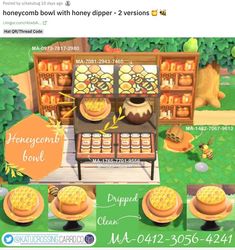 an animal crossing game with honeycombs and other items in the display case for sale