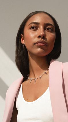 "Bring the drama." Plain Earrings, Necklace Aesthetic, Big Necklace, Spike Necklace, Delicate Necklaces, Silver Collection, Silver Jewelry Necklace, Long Necklaces, White Gold Necklaces