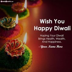 happy diwali greeting card with candles and flowers on colorful background for diwali