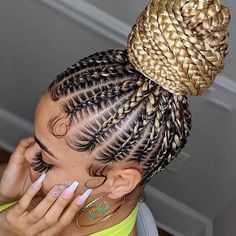 Cornrows Going Up Into A Ponytail, Braided Hairstyles Ponytail Black Women, Braids In Ponytail For Black Women, Braids Going Into A Ponytail, Mane Hairstyle, Stitch Braids Into Bun, Stitch Braid Ponytail, Braid Ponytail For Black Women, Stitch Ponytail