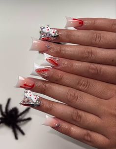 Spooky Sets, Poppin Nails, Long Square Acrylic Nails, Halloween Inspo, Halloween Nail, Halloween Nail Art, Square Acrylic Nails, Pink Ombre, Nails On Fleek