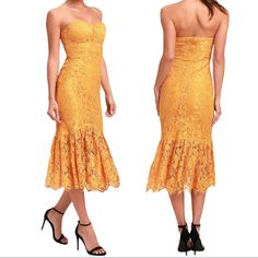 Reposhing This Item I Purchased From @Machidashop But It Did Not Fit Me. It Is Brand New And Still With Tags. Questions? Leave A Comment Below! Orange Strapless Dress For Night Out, Orange Strapless Dress For Date Night, Strapless Orange Dress For Date Night, Lace Strapless, Strapless Midi Dress, Yellow Lace, Gold Orange, Orange Gold, Golden Yellow