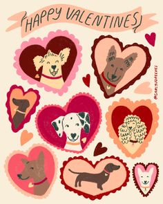 valentine's day card with dogs and hearts in the shape of heart - shaped shapes