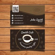 two business cards with coffee beans on them