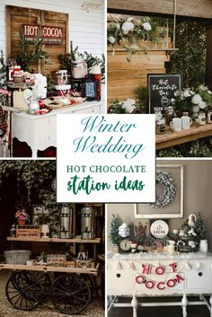 winter wedding hot chocolate station ideas for the bride and groom to have at their reception