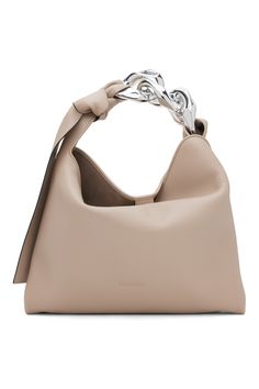 JW Anderson: Taupe Small Chain Shoulder Bag | SSENSE Luxury Beige Shoulder Bag With Chain Detail, Luxury Beige Shoulder Bag With Chain, Everyday Luxury Beige Shoulder Bag With Chain Strap, Formal Beige Shoulder Bag With Chain Detail, Beige Chain Shoulder Bag For Formal Occasions, Formal Beige Shoulder Bag With Chain, Formal Leather Shoulder Bag With Chain Detail, Formal Leather Shoulder Bag With Chain, Leather Top Handle Shoulder Bag With Chain