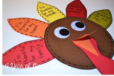 a paper turkey with words written on it