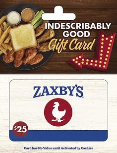 the zaxby's gift card has an image of chicken and french fries on it