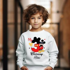 Personalized Mickey Sweatshirt For Kids, 3th Birthday Mickey Sweater, Birthday Boy Custom Sweater, Funny Birthday Gift, Mickey Mouse Sweater **Discover Comfort and Durability - Our sweatshirts are expertly crafted from a blend of 50% cotton and 50% polyester, ensuring both comfort and durability. - Featuring a medium-heavy fabric weighing 8.0 oz/yd² or 271.25 g/m², they provide optimal warmth and coziness. - Designed with a loose, unisex fit, our sweatshirts offer versatility for various occasio Mickey Mouse Sweater, Mickey Sweatshirt, Custom Sweaters, Mickey Mouse Birthday Party, Funny Birthday Gifts, Mickey Mouse Birthday, Birthday Boy, Heavy Fabric, Boy Birthday