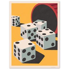 four white dices sitting next to each other on a yellow background