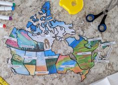 a map of the united states is shown with markers and scissors