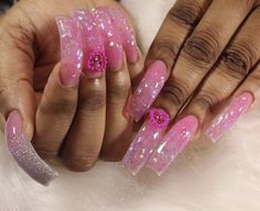 90s Nails, Nail Piercing, Mauve Nails, Long Square Nails, Long Stiletto Nails, Pink Glitter Nails, Punk Nails, Duck Nails