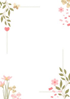 a white background with pink flowers and green leaves on the bottom right corner is an empty rectangle