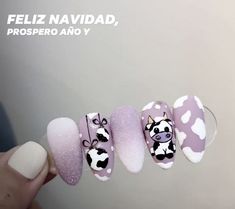 Cow Christmas Nails, Christmas Cow Nails, Nail Art Noel, Small Nails, Cow Nails, Cute Toe Nails, Nails Salon, Grunge Nails, Creative Nail Designs