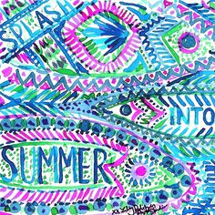 an artistic drawing with the words summer written in different colors and patterns on it's surface