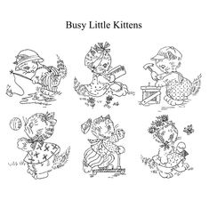 six kittens for quilters, tuts, curtains and more coloring book page