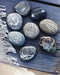 some rocks with different designs on them