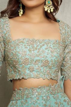 Shop for Anushree Reddy Green Net Embroidered Lehenga Set for Women Online at Aza Fashions Green Blouse Designs, Lavender Outfit, Netted Blouse Designs, Simple Frock Design, Net Embroidery, Simple Frocks, Bridal Lehenga Collection, Green Lehenga