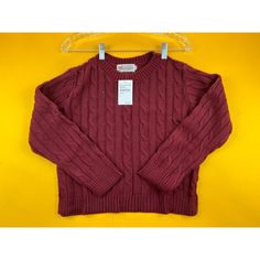 Cotton Emporium Cable Knit Sweater Burgundy Red Womens M Cropped Pullover Nwt Flat Lay Measurements: (Approximately) Width: 16 In Length: 19 In Sleeve Opening: 4 In Please Check Measurements Of Your Favorite Clothes To Ensure Fit - New With Tags Condition - Item In Photos Is The Exact Item You Are Purchasing - Original Retail Price Is $ 79 - We Always Carefully Package And Box. Ships Asap. - Reach Out With Any Questions! - Make Sure To Follow Us. We List New Inventory Daily And Offer Crazy Deals Red Cotton Cable Knit Sweater, Red Cable Knit Cotton Sweater, Classic Red Sweater For Fall, Burgundy Knit Crew Neck Top, Red Cable Knit Sweater For Fall, Burgundy Cotton Sweater For Fall, Red Knitted Long Sleeve Tops, Classic Red Long Sleeve Sweater, Red Cable Knit Tops