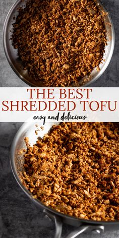 pan with fried and shredded tofu Shredded Tofu Recipe, Firm Tofu Recipes, Shredded Tofu, Tofu Recipes Healthy, Vegan Ground Beef, Tofu Recipes Vegan, Tofu Recipe, Tofu Dishes, Plant Based Eating