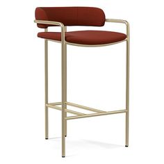 an image of a modern bar stool with red upholstered seat and gold frame