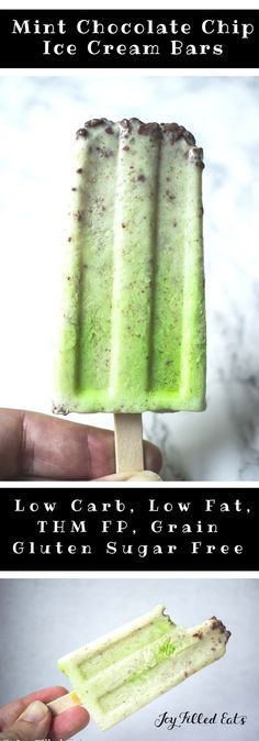 mint chocolate chip ice cream bars on a stick