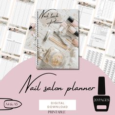 Printable Nail Salon Planner will help you to keep track of everything about your nail salon.Appointments,Client list,income,expenses,inventory,suppliers contacts...everything you need to take care of as a manager of small nail business. Be organized! Look professional and lead you business to success  DIGITAL DOWNLOAD ONLY! YOU WILL NOT RECEIVE ANY PHISICAL ITEM ! You will receive 2 PDF files with download links.1 for A5 and 1 for A4 Includes: ♡ Front cover page ♡ Back cover page ♡ Appointments  tracker ♡ Clients list ♡ New client consultation  form ♡ Client profile ♡ Monthly expensess  tracker ♡ Yearly expensess  tracker ♡ Weekly income ♡Employees  list ♡ Suppliers  contacts list ♡ Shopping list ♡ Tools inventory  ♡Acrylics inventory ♡ Gels inventory ♡ Poly gels inventory ♡Nail files inv Nail Salon Small, Small Nail Business, Nail Printable, Printable Organizer, Client Profile, Nail Business, Client List, Small Nail, Business Manager