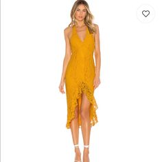 Brand New Conditions. Worn Once Chic Yellow Midi Dress For Date Night, Chic Mustard Midi Dress For Party, Chic Yellow Midi Dress For Night Out, Yellow Midi Dress For Night Out, Yellow Midi Dress For Spring Date Night, Yellow Midi Dress For Date Night, Mustard Midi Dress For Spring Party, Mustard Sleeveless Midi Dress For Party, Medi Dress