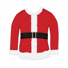 a red and white christmas sweater with santa claus's suit on it, in front of a white background