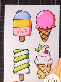 someone holding up a poster with ice creams on it