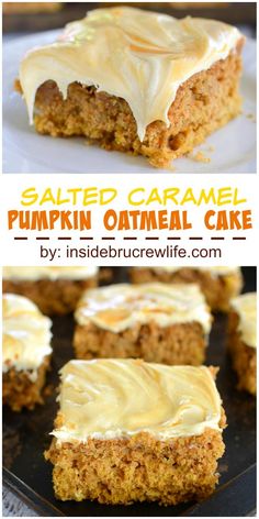 pumpkin oatmeal cake with frosting on top