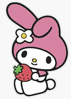 hello kitty holding a strawberry in her hand