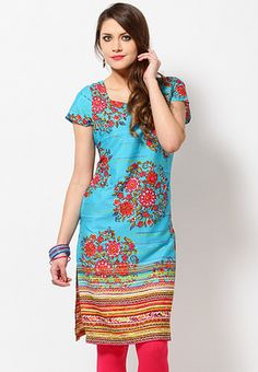 Printed Polyester Blue Kurta #MyYDHDLook Blue Kurti, Desi Wear, Desi, Short Sleeve Dresses