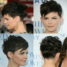 Ginnifer Goodwin Pixie Back, Pixie Hairstyles Dark Hair, Jennifer Goodwin Pixie, Ginnifer Goodwin Hair, Ginnifer Goodwin Pixie, Shaved Pixie Cut Edgy, Edgy Short Hair