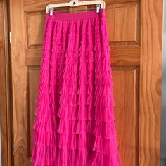 Nwot, Beautiful Bright Pink Skirt. Waist Stretches To Around 23 Inches. Skirt Is Lined. Measurements Pictured. Waist Stretches, Pink Skirt, Bright Pink, Pink Red, Tulle Skirt, Womens Skirt, Boutique, Skirt, Red