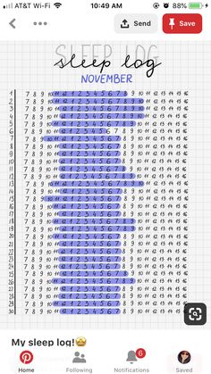 the sleep log for november is displayed on an iphone screen, and it appears to be filled with numbers