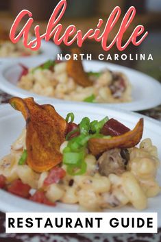 two plates with food on them and the words, ashesville north carolina restaurant guide