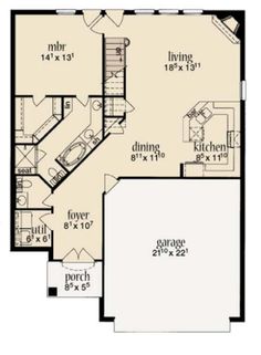 the floor plan for a home with two garages and an attached living room area