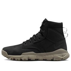 Nike SFB 6' Leather Boot 'Black & Light Taupe' 862507-002 Nike Lace-up Hiking Boots For Outdoor Work, Black Abrasion-resistant Waterproof Boots For Sports, Tactical Waterproof Hiking Boots, Urban Black Leather Combat Boots, Black Leather Urban Combat Boots, Nike Sports Boots With Reinforced Toe, Nike Boots With Reinforced Toe For Sports, Black Abrasion-resistant Hiking Boots For Outdoor Activities, Nike Black Hiking Boots With Round Toe